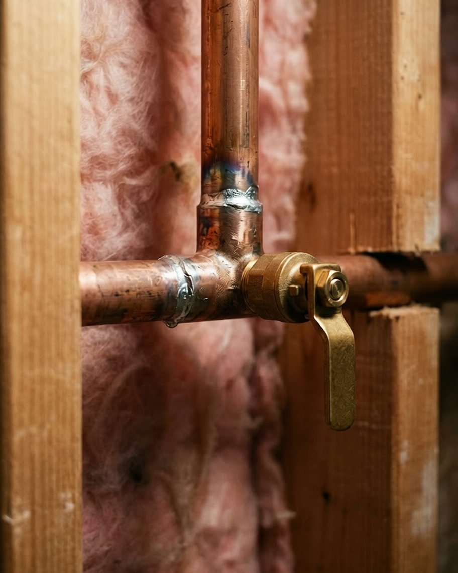 Soldered copper pipe joint during a repipe